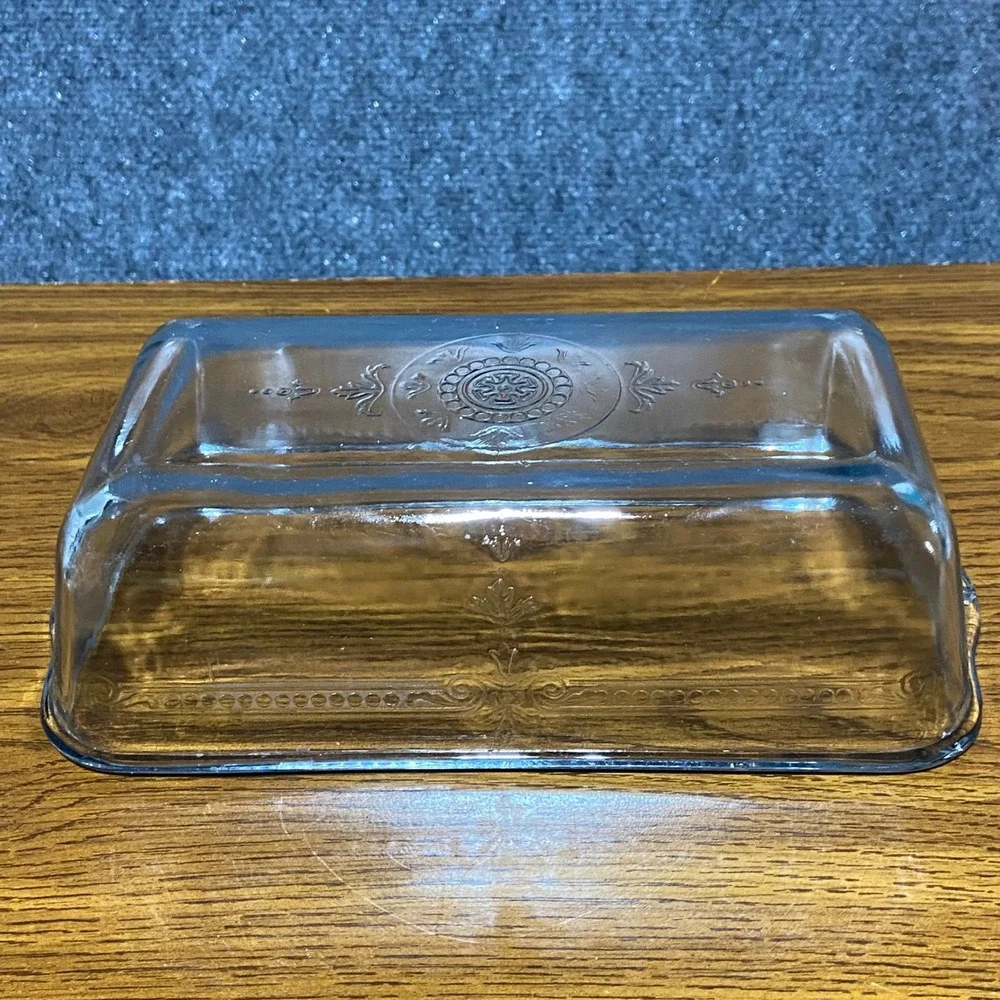 Fire-King Philbe Sapphire Blue Glass Loaf Pan Vintage 1940s Embossed 1.5‎ Qt